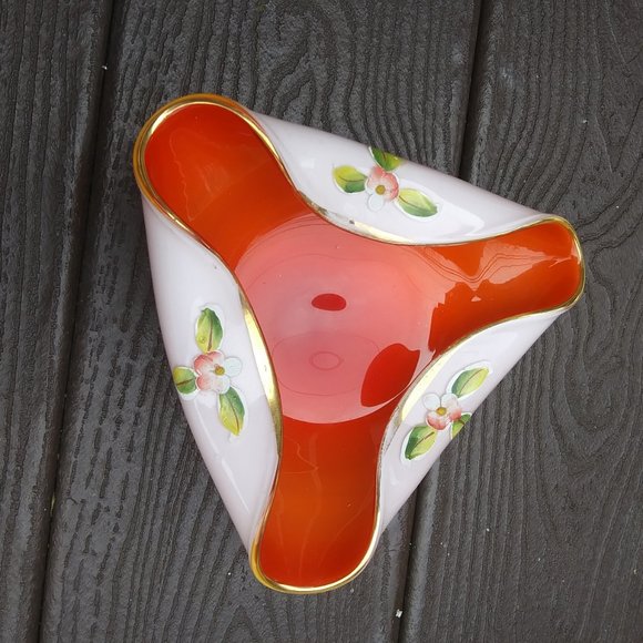 encased glass trifold candy trinket dish ashtray art glass - Picture 3 of 10